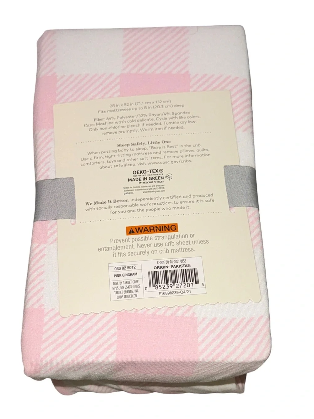 Cloud Island Polyester Rayon Jersey Fitted Crib Sheet - Pink Gingham New w/ Tag